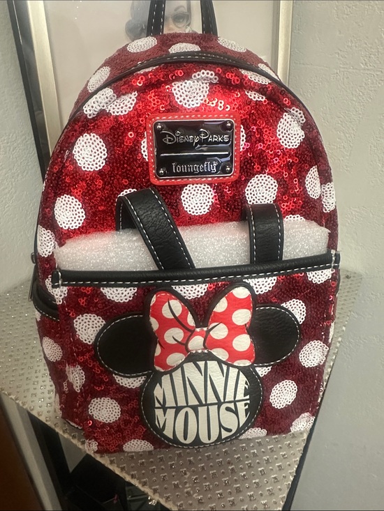 Loungefly Handbags - Loungefly Red & White Minnie Mouse Sequin Mini Backpack NWT